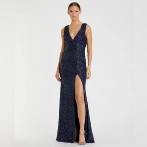 Ieena for Mac Duggal 26598 Sequin Gown in Midnight Navy Blue Size 0 NWT